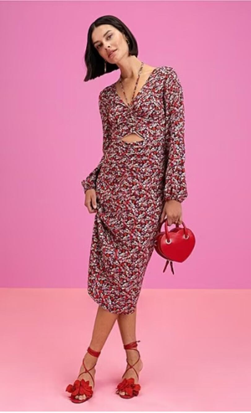 SANCTUARY NWT Floral Chiffon Halter Neck Long Sleeve Cut-Out Midi Dress // 2